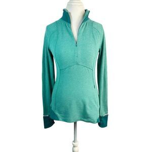 Lululemon Runderful Half Zip Long Sleeve Top Heathered Green Pockets Size 8
